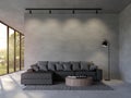 Modern loft style living room with empty concrete wall 3d render Royalty Free Stock Photo