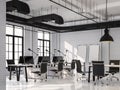 Modern loft style office with black ans white 3d render Royalty Free Stock Photo