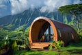 modern loft-style shelter hut in the mountains and jungles of Hawaii. the concept of privacy, relaxation