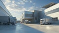 modern logistics center, light Industrial building and warehouse with trucks Royalty Free Stock Photo