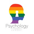 Modern logo head with Keyhole, sign of Psychology. Profile Human. Creative style logotype. Symbol in vector. Design