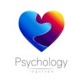 Modern logo of Psychology. Broken heart. . Creative style. Logotype in vector. Design concept. Brand company. Blue and