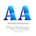 Modern logo of Psychology. Creative style. Logotype in vector. Design concept. Brand company. Blue color letter A on