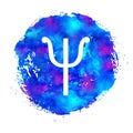 Modern logo of Psychology. Letter Psi. Creative style. Logotype on blue painted art watercolor brush circle backgrund