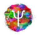 Modern logo of Psychology. Letter Psi. Creative style. Logotype on rainbow painted art watercolor brush circle backgrund