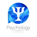 Modern logo of Psychology. Psi. Creative style. Logotype in vector. Design concept. Brand company. Blue color letter on Royalty Free Stock Photo