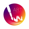 Modern Logo Sign of drawing Art. Paint Brush in a circle. Icon in vector. Design concept. Brand company. Violet gradient Royalty Free Stock Photo