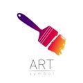 Modern Logo Sign of drawing Art. Paint Brush symbol. Icon in vector. Design concept. Brand company. Violet gradient Royalty Free Stock Photo