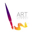 Modern Logo Sign of drawing Art. Paint Brush symbol. Icon in vector. Watercolor Design concept. Brand company. Violet