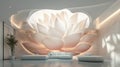 Modern Spa Interior with Giant Lotus Flower Sculpture and Minimalist Furniture Royalty Free Stock Photo