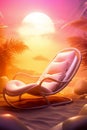 A modern lounge chair on a beach at sunset, the perfect spot for enjoying a tranquil evening under a pink sky, relax Royalty Free Stock Photo