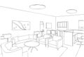 Modern Lounge Interior Line Art Illustration