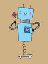 Modern Love. Cute Robot in Love. Funny Blue robot with Pink Heart. Royalty Free Stock Photo