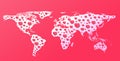 Modern Lover World map with Pink Hearts Paper Art style,vector.