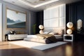 Modern and luxurious black and white bedroom Royalty Free Stock Photo