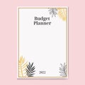 Modern and luxurious budget planner template in white and gold colors. with palm leaves.
