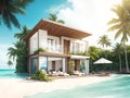 Modern luxurious oceanside beach house, dream house, tropical background