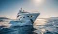 Modern luxurious private yacht at sea at sunset. Generative AI