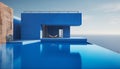 Modern luxury apartment with poolside relaxation and tranquil Santorini landscape generated by AI