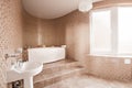 Modern luxury bathroom with bathtub and window. Interior design. Royalty Free Stock Photo