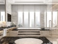 Modern luxury bathroom with black and white marble tile 3d render, Royalty Free Stock Photo