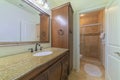 Modern luxury bathroom with marble topped vanity