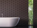 Modern luxury bathroom with nature view 3d rendering image Royalty Free Stock Photo