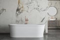 Modern luxury bathroom, white marble walls,