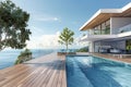 Modern luxury beach house with sea view swimming pool Royalty Free Stock Photo