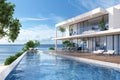 Modern luxury beach house with sea view swimming pool Royalty Free Stock Photo