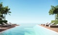 Modern luxury beach villa with sea view swimming pool and terrace in modern design, Lounge chairs on wooden floor - 3d Royalty Free Stock Photo