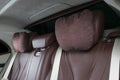 Modern Luxury car inside. Interior of prestige modern car. Comfortable leather seats. Red and white perforated leather. Royalty Free Stock Photo