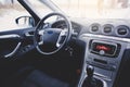 Modern luxury car Interior - steering wheel Royalty Free Stock Photo