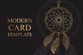 Card template with golden dream catcher on a black background