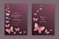 Cards with rose gold butterflies on a pink background Royalty Free Stock Photo