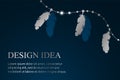 Luxury templates for birthday or wedding or certificate or banner with silver feathers on a navy blue background