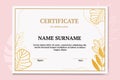 Modern and luxury certificate template with white and gold color. with leaf monstera and leaf palm. Royalty Free Stock Photo