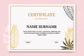 Modern and luxury certificate template with white and gold color. with leaf monstera and leaf palm. Royalty Free Stock Photo