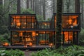 Modern luxury chic large villa house in a natural forest environment autumn landscape