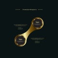 A modern luxury connection infographic circles buttons design on dark background. Golden obects for web buttons Royalty Free Stock Photo