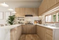 Modern luxury contemporary style u shape kitchen counter design idea 3d render