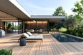 Modern luxury home exterior with pool and deck Royalty Free Stock Photo