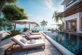 Modern and luxury Hotel lounge building architecture design concept, summer villa house residence and private with swimming pool Royalty Free Stock Photo