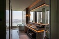 Modern luxury hotel room interior, bathroom and bathtup Royalty Free Stock Photo