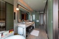 Modern luxury hotel room interior, bathroom and bathtup Royalty Free Stock Photo