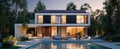The modern luxury house with a stunning pool and tranquil garden view. AI generated image Royalty Free Stock Photo
