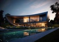 Modern luxury house with swimming pool, mansion. Modern architecture. AI generative Royalty Free Stock Photo