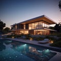 Modern luxury house with swimming pool. Modern architecture. AI generative