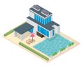 Modern Luxury Isometric Green Eco Friendly House With Solar Panel