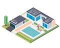 Modern Luxury Isometric Green Eco Friendly House With Solar Panel